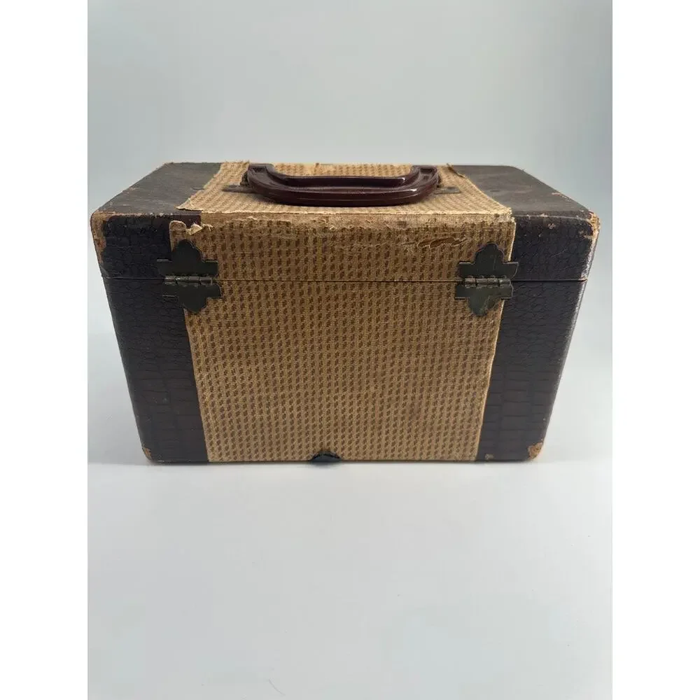 Vintage Gadabout Neevel Train Case Makeup Case Faux Alligator 1940s Brown USA